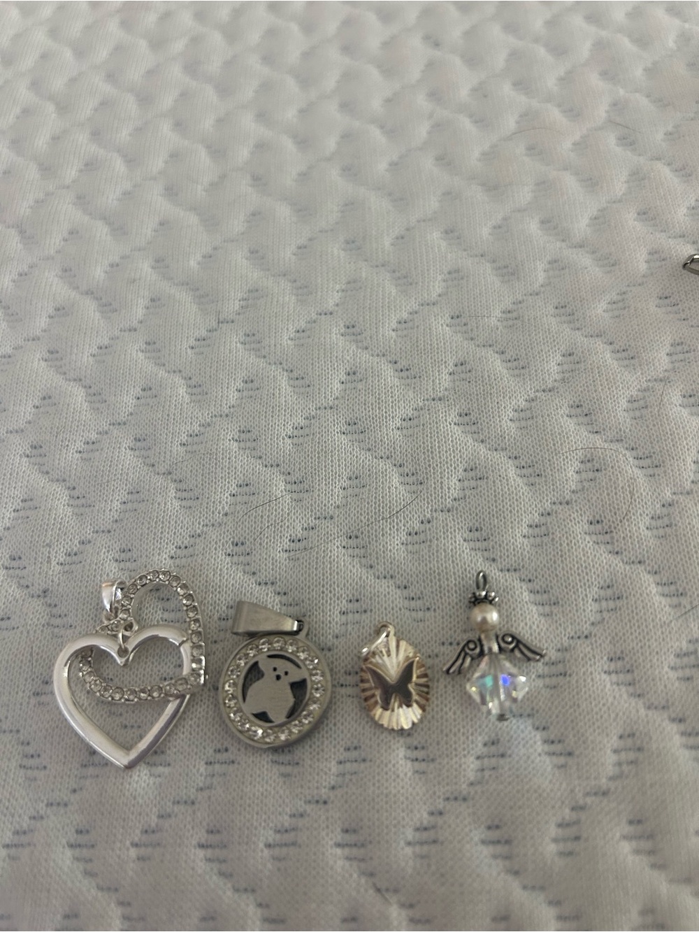 Silver Heart and Crystal Angel Pendant Set - Silver tone